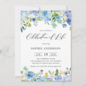 Blue Hydrangea and Ivory Rose Celebration of Life Einladung (Vorderseite)