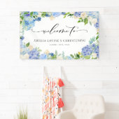 Blue Hydrangea and Ivory Rose Christening Banner (Insitu)