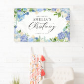 Blue Hydrangea and Ivory Rose Christening Banner (Insitu)