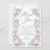 Blue Hydrangea and Pink Rose Floral Garden Wedding Dankeskarte (Vorderseite)