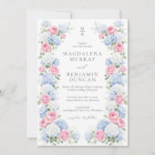 Blue Hydrangea and Pink Rose Floral Garden Wedding Einladung (Vorderseite)