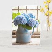 Blue Hydrangea Anniversary Bouquet In Window Karte (Gelbe Blume)