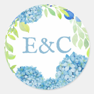 Blue Hydrangea Anspruchsvolle Hochzeit Runder Aufkleber