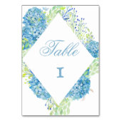 Blue Hydrangea Anspruchsvolle Hochzeit Tischnummer (Rückseite)