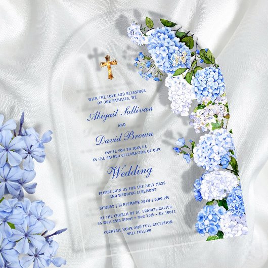 Blue Hydrangea Arch Religious Wedding Acryleinladungen
