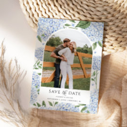 Blue Hydrangea Arched Foto Save the Date Einladung