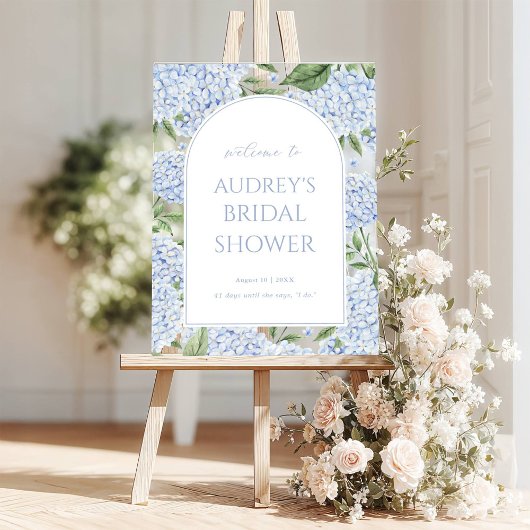 Blue Hydrangea Arched Welcome Sign, Flower Border Acrylschild