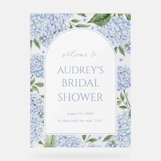 Blue Hydrangea Arched Welcome Sign, Flower Border Acrylschild (Vorderseite)