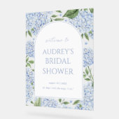 Blue Hydrangea Arched Welcome Sign, Flower Border Acrylschild (Winkel)