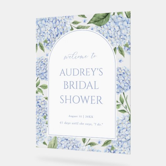 Blue Hydrangea Arched Welcome Sign, Flower Border Acrylschild (Winkel)