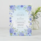 Blue Hydrangea Artistic Bloom Wedding Einladung (Stehend Vorderseite)