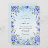 Blue Hydrangea Artistic Bloom Wedding Einladung (Vorne/Hinten)
