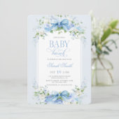 Blue Hydrangea Baby Brunch Einladung (Stehend Vorderseite)