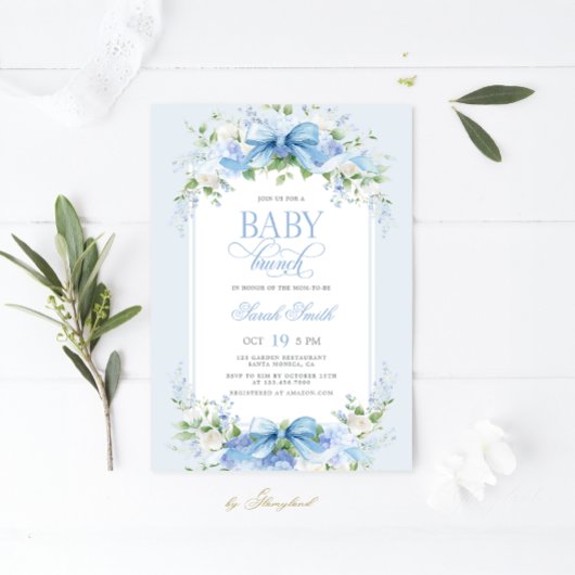 Blue Hydrangea Baby Brunch Einladung