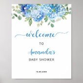 Blue Hydrangea Baby Dusche Empfang Poster (Vorne)