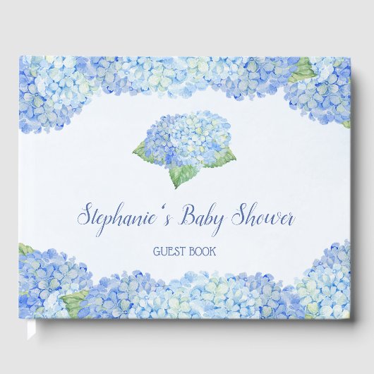 Blue Hydrangea Baby Dusche Personalisiert Gästebuch (Vorderseite)