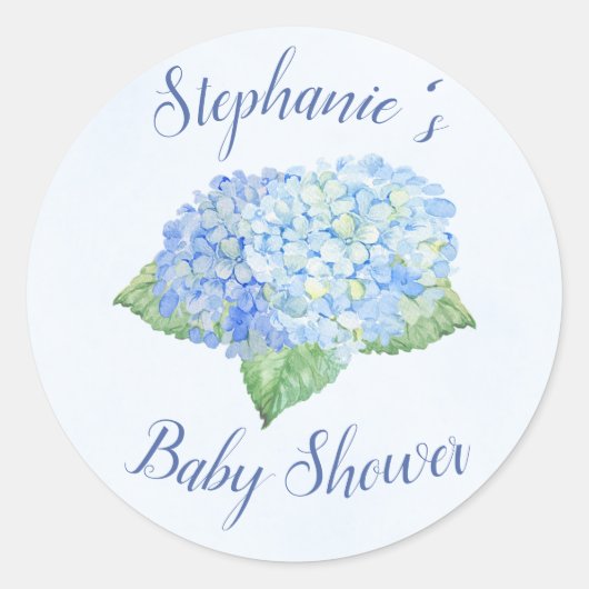 Blue Hydrangea Baby Dusche Personalisiert Runder Aufkleber (Vorderseite)