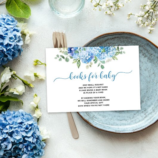Blue Hydrangea Baby Shower Books for Baby Begleitkarte