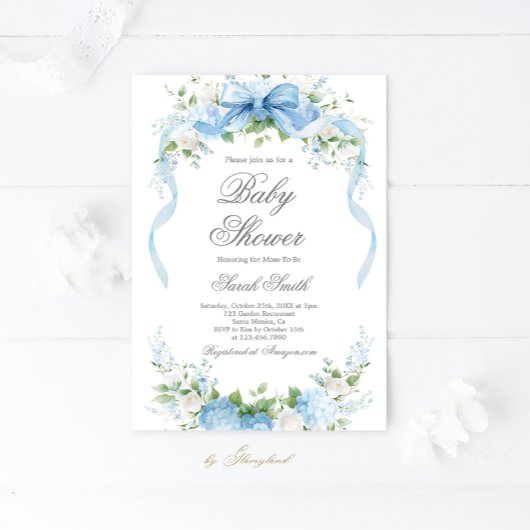 Blue Hydrangea Baby Shower Boy Invitation Einladung