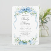 Blue Hydrangea Baby Shower Boy Invitation Einladung (Stehend Vorderseite)
