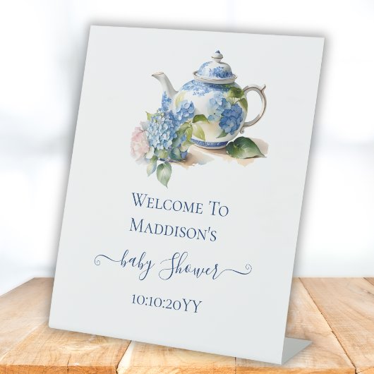  Blue Hydrangea Baby Shower Tea Party Welcome  Sockelschild