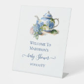 Blue Hydrangea Baby Shower Tea Party Welcome Sockelschild (Vorderseite)