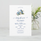 Blue Hydrangea Baby Shower Tee Party QR Code Einladung (Stehend Vorderseite)
