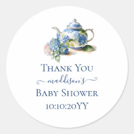 Blue Hydrangea Baby Shower Tee Party Vielen Dank Runder Aufkleber
