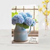 Blue Hydrangea Birthday Bouquet in Window Karte (Gelbe Blume)