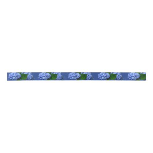 Blue Hydrangea Bloms Greenery Satin Ribbon Satinband (Vorderseite)