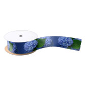 Blue Hydrangea Bloms Greenery Satin Ribbon Satinband (Spule)
