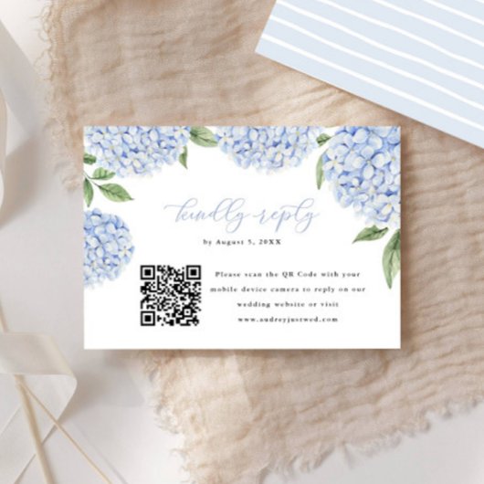 Blue Hydrangea Bloom QR Code Kalligraphie Antwort