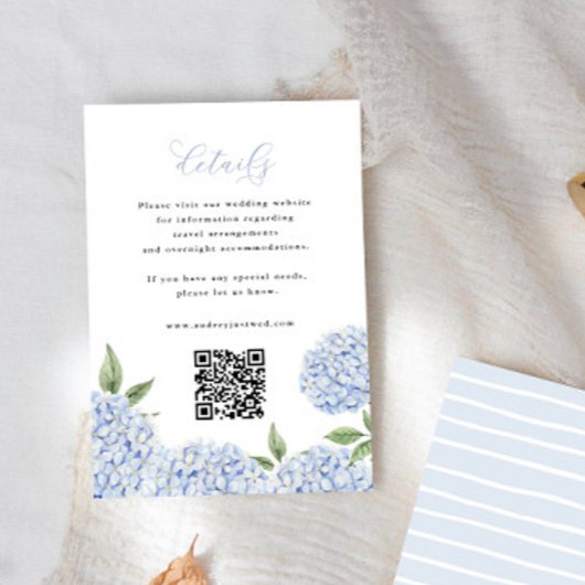 Blue Hydrangea Bloom Script Details QR Code Klein Begleitkarte