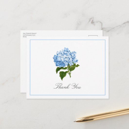 Blue Hydrangea Bloom Traditional Thank You Postkarte (Vorderseite/Rückseite Beispiel)