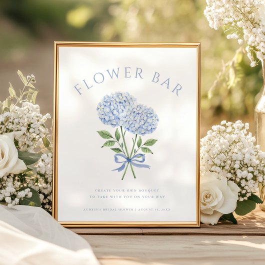 Blue Hydrangea Blooms Bouquet Blume Bar Poster