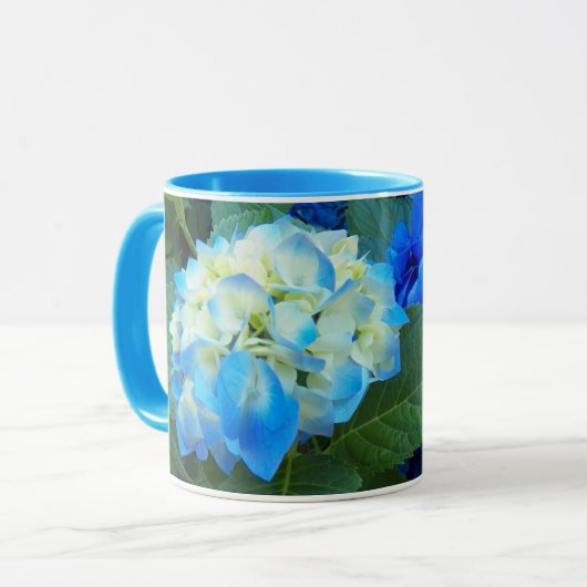 Blue Hydrangea Blooms Floral Tasse (Vorderseite Links)