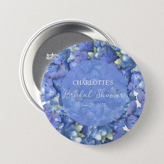 Blue Hydrangea Blooms Personalisiertes Brautparty Button (Vorne & Hinten)