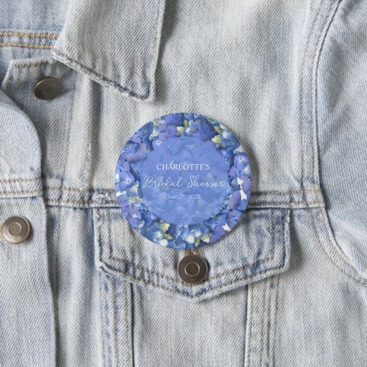 Blue Hydrangea Blooms Personalisiertes Brautparty Button (Beispiel)