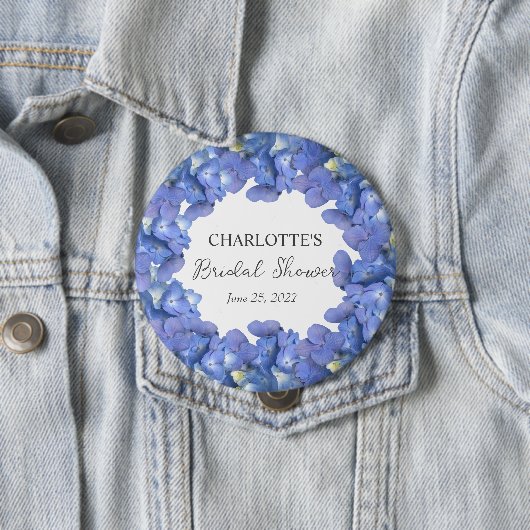 Blue Hydrangea Blooms Personalisiertes Brautparty Button (Beispiel)