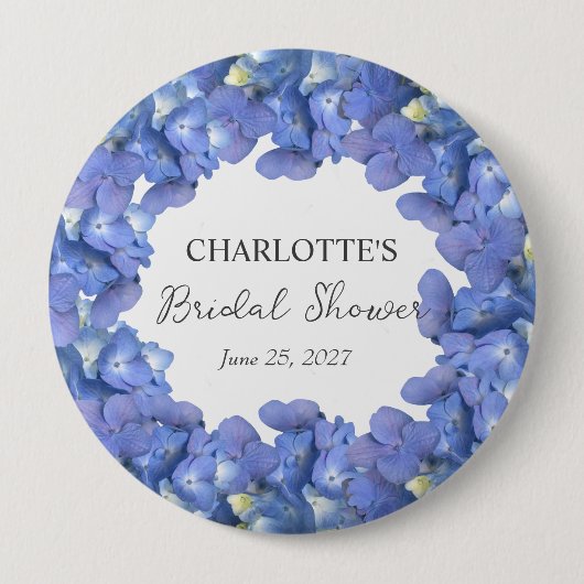 Blue Hydrangea Blooms Personalisiertes Brautparty Button (Vorderseite)