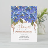 Blue Hydrangea Blooms Personalisiertes Brautparty Folieneinladung (Stehend vorne)