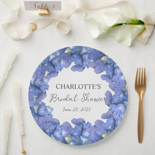 Blue Hydrangea Blooms Personalisiertes Brautparty Pappteller (Hochzeit)