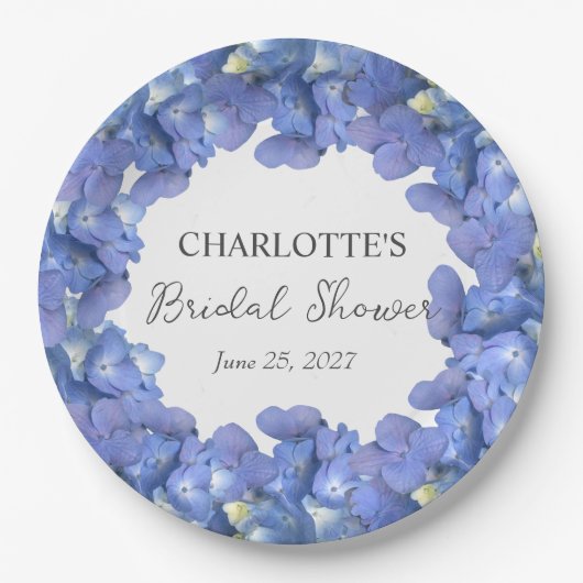 Blue Hydrangea Blooms Personalisiertes Brautparty Pappteller (Vorderseite)
