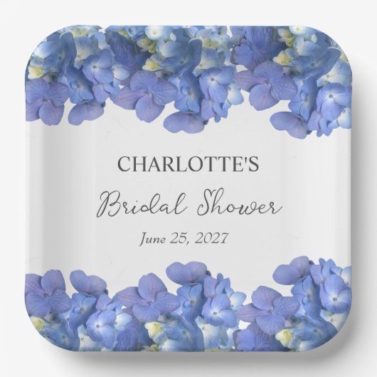 Blue Hydrangea Blooms Personalisiertes Brautparty Pappteller (Vorderseite)