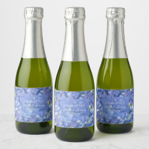 Blue Hydrangea Blooms Personalisiertes Brautparty Schaumweinetikett