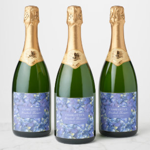 Blue Hydrangea Blooms Personalisiertes Brautparty Schaumweinetikett