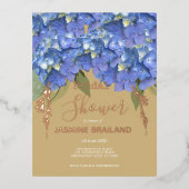 Blue Hydrangea Blooms Personalized Bridal Shower Folie Einladungspostkarte (Vorderseite)