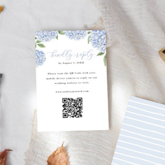 Blue Hydrangea Blooms QR Code Antwort Vertikal