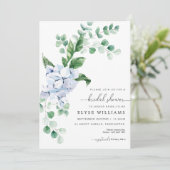 Blue Hydrangea Bloral Bridal Dusche Einladung (Stehend Vorderseite)