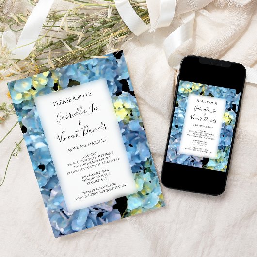 Blue Hydrangea Blossom Garden Wedding Einladung